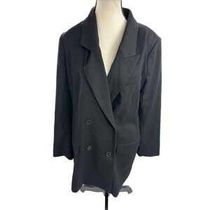 H&M Womens M Black Double Breasted Long Blazer Coat Oversized Jacket